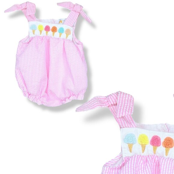 Baby Girls Seersucker Pastel Ice Cream Cone Bubble Romper Outfit 3m / 6m - Picture 1 of 9